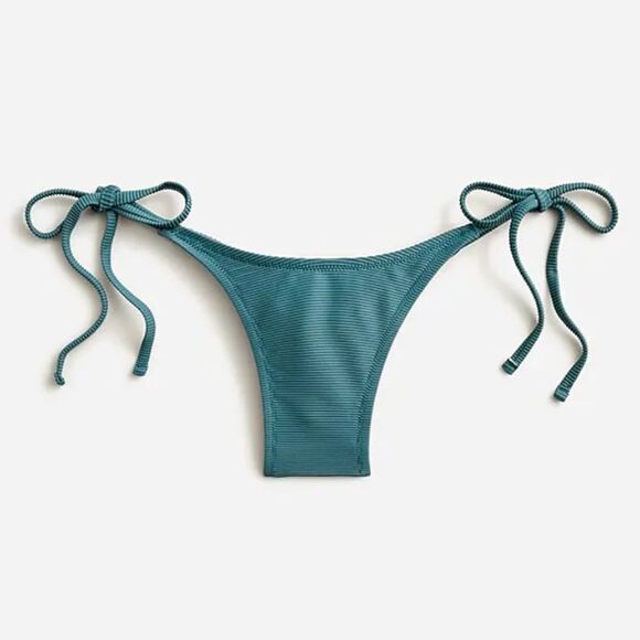 J Crew Swim M Ribbed Curve Waist Cheeky String Bikini Bottom Teal Green - Picture 1 of 11